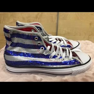 NIB Sequin 4th July Flag Converse